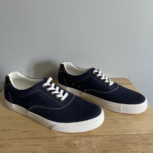 NEW J. Crew Men’s Canvas Lace Up Navy Blue Brown Men’s Size 11